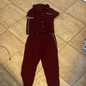 Women's Burgundy Lounge Set button down top crop bottoms